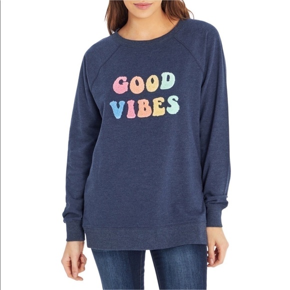 Wildfox Good Vibes pastel rainbow textured loop knit statement sweatshirt size S - Picture 2 of 5
